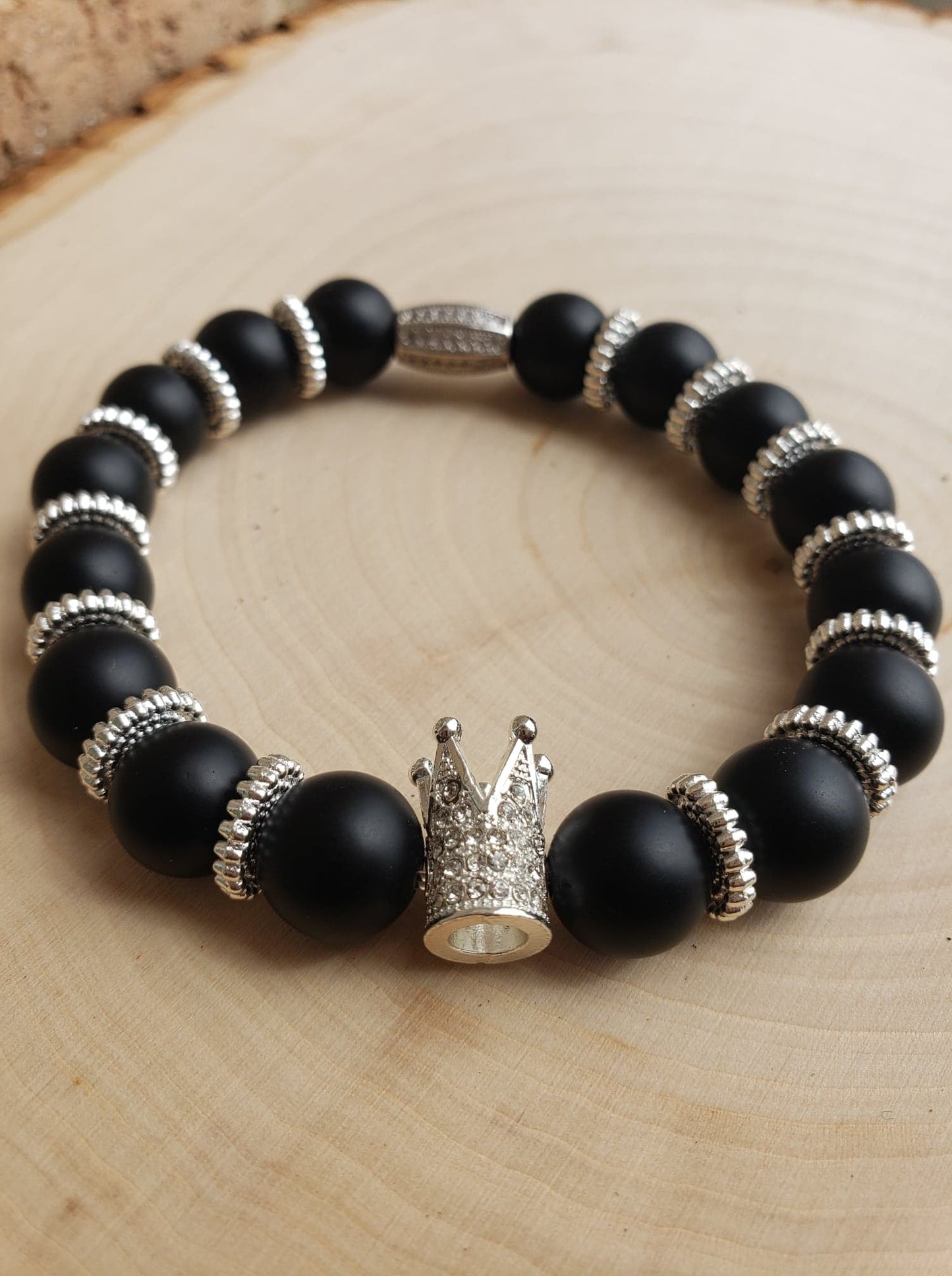 Genuine Black Matte Onyx Kings Crown Bracelet